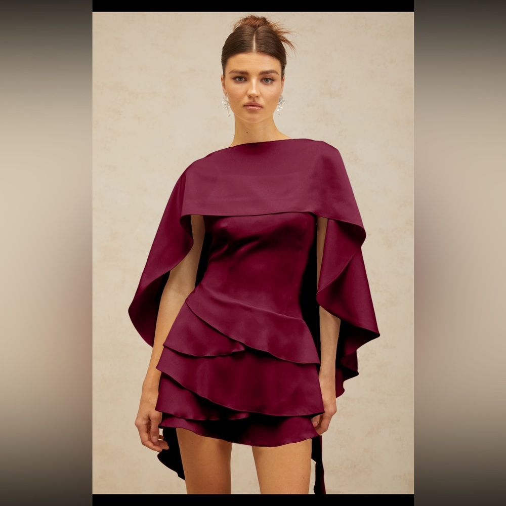 Miss Rosier - NWT Lyna Shawl-Panel Ruffled Satin Mini Dress